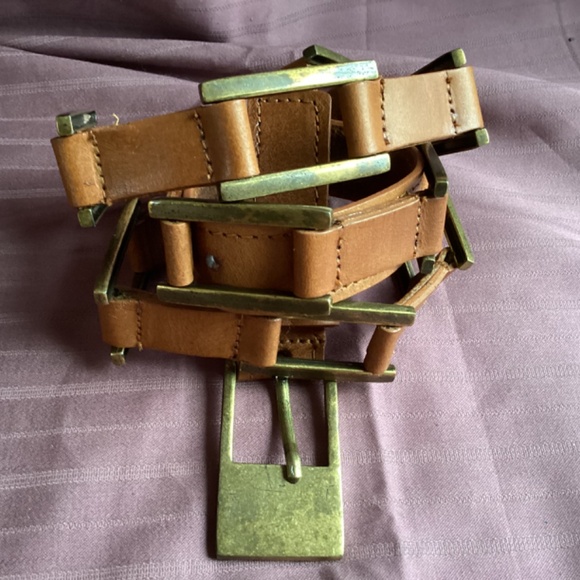 Tan Leather Brass Link Belt